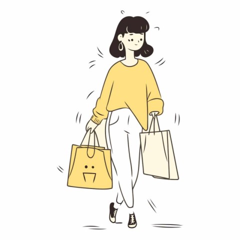 Illustration of a young woman with shopping bags.