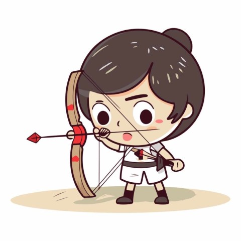 Cute girl aiming with bow and arrow cartoon vector illustration