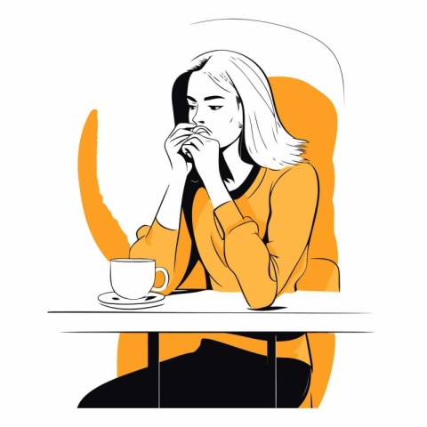 Vector illustration of a young woman sitting at the table and dr