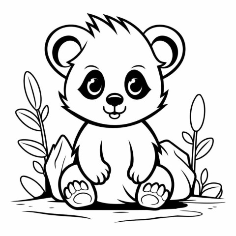 Black and White Cartoon Illustration of Cute Panda Animal Charac