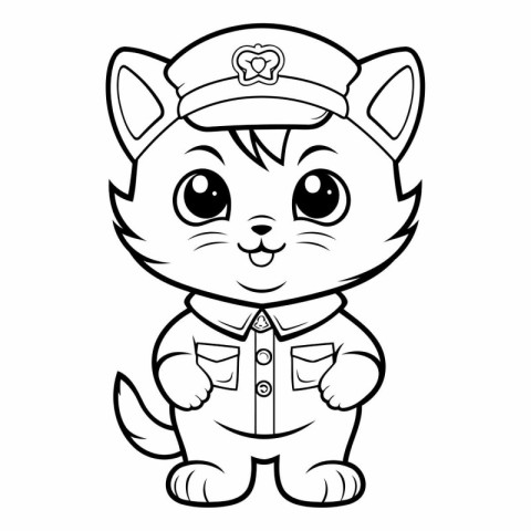 Black and White Cartoon Illustration of Cute Cat Sailor Characte