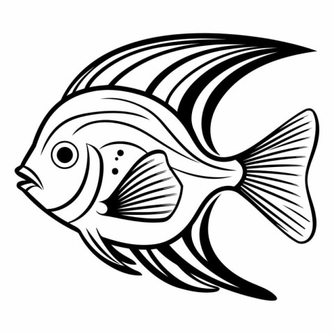 Black and White Cartoon Fish Illustration Isolated on White Back