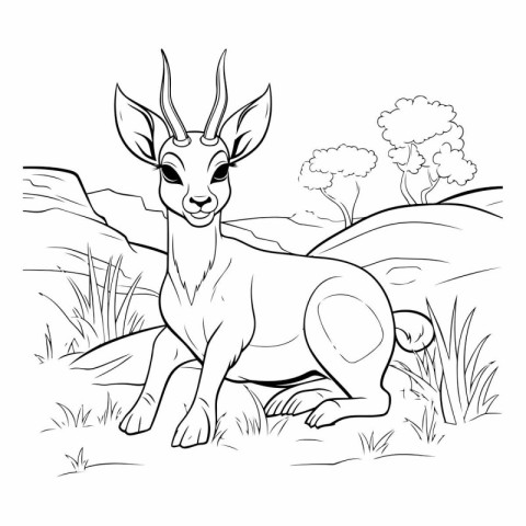 Deer black and white coloring page for adults and children