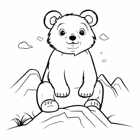 Coloring book for children: cute bear sitting on the rock.