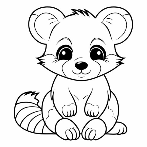 Black and White Cartoon Illustration of Cute Little Red Panda An