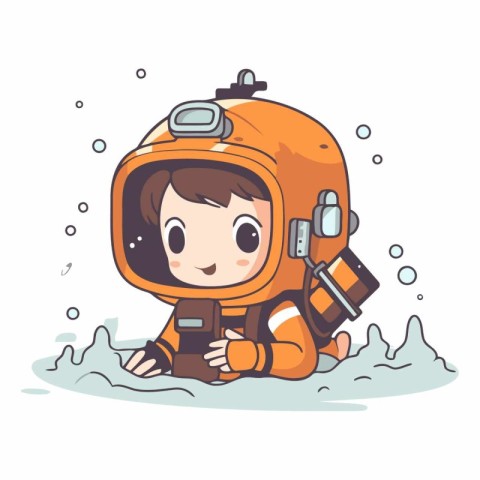 Cute little boy in an astronaut suit. Cartoon style.