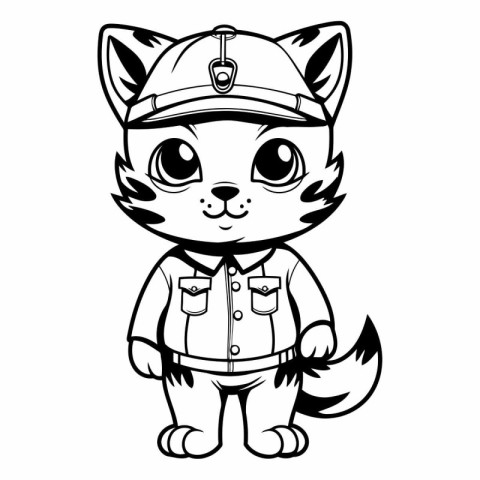 Black and White Cartoon Illustration of Cute Fox Animal Characte