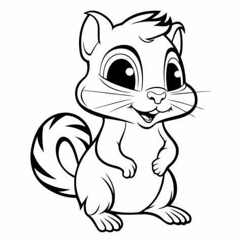 Cute Squirrel - Black and White Cartoon Illustration. Isolated O