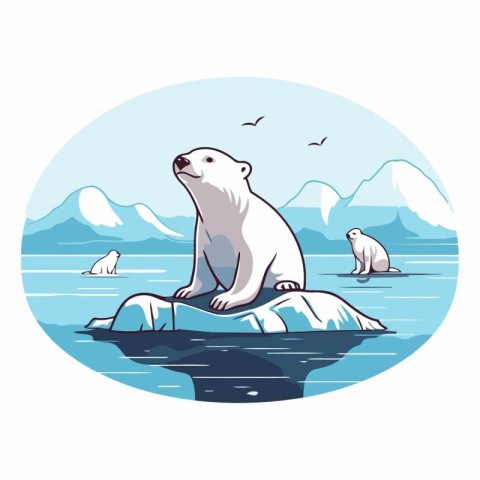 Polar bear on a rock in the sea.