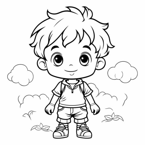 Coloring Page Outline Of a Cute Little Boy Cartoon Character