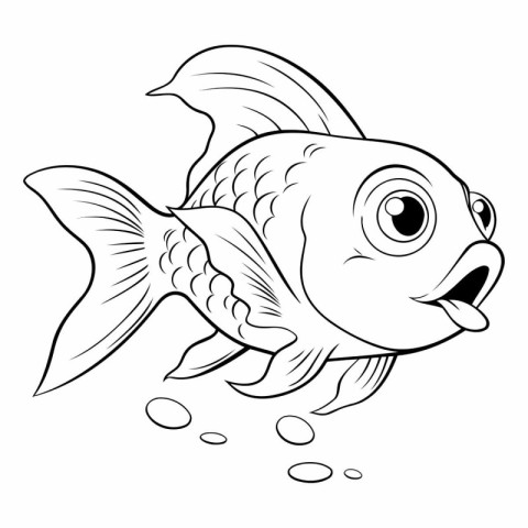 Illustration of a Fish - Black and White Cartoon Style - Vector