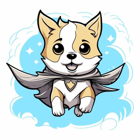 Cartoon Corgi Dog Wearing Superhero Cloak - Vector