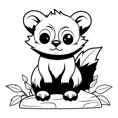 Vector illustration of Cute cartoon bear sitting on the rock. Co