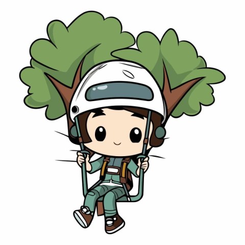 Boy with helmet and tree on white background. Eps10