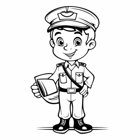 Cartoon illustration of a boy in a police uniform holding a book