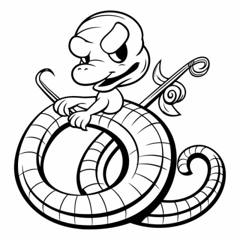 Black and White Cartoon Illustration of Funny Snake Animal Chara