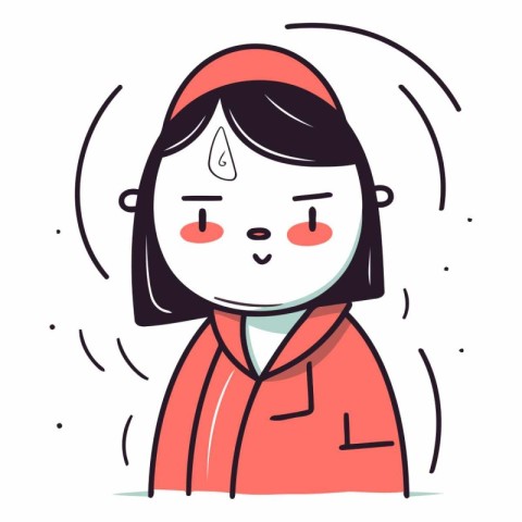 Vector illustration of a cute girl in a red coat with eyes close