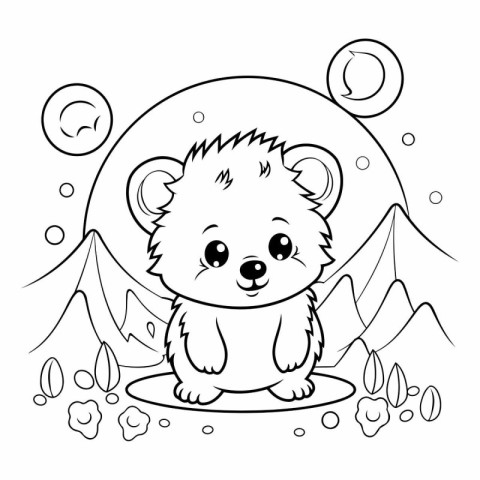 Cute cartoon hedgehog on the background of the moon. Coloring bo