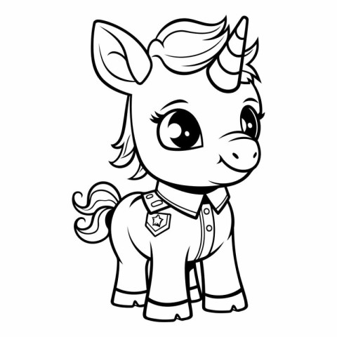 Black and White Cute Unicorn Cartoon Character Mascot Vector Ill