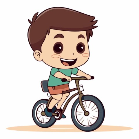 cute little boy riding bike cartoon vector illustration graphic