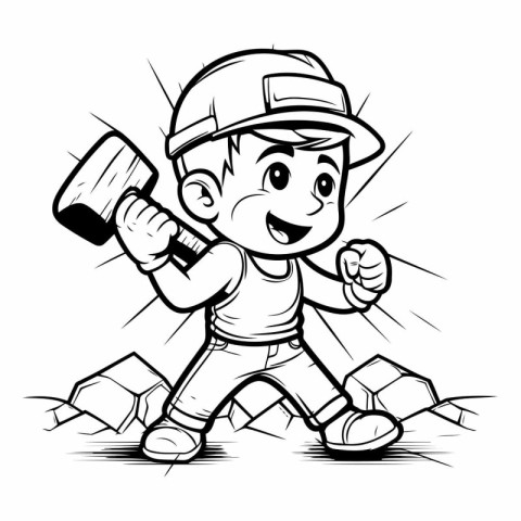 Cartoon Illustration of Kid Construction Worker Character for Co