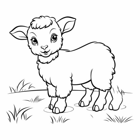 Cute cartoon sheep on the meadow for coloring book.