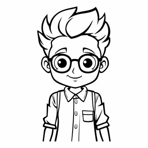 Black And White Cartoon Illustration of Cute Little Boy Characte