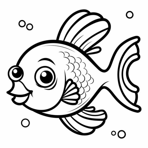 Black and White Cartoon Illustration of Cute Fish Animal Charact