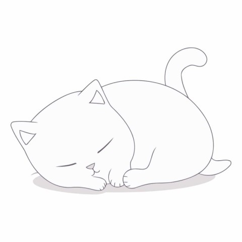 Illustration of a Cute Cat Lying Down on White Background