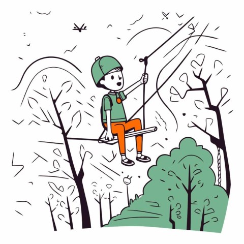 Boy on a swing in the park in doodle style