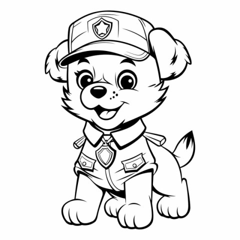 Black and White Cartoon Illustration of Cute Puppy Animal Mascot