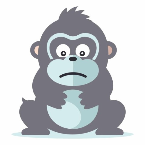 Gorilla in a sad mood on white background.