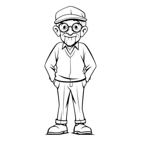 Old man with glasses and cap cartoon vector illustration graphic