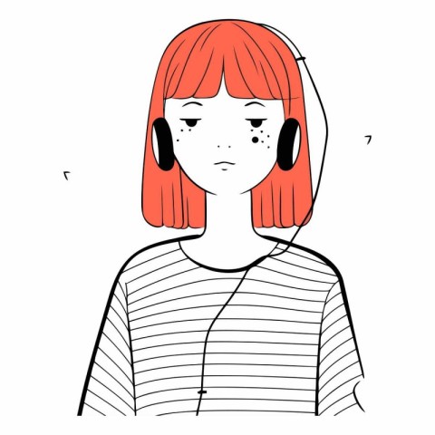 Vector illustration of a young woman with red hair and headphone