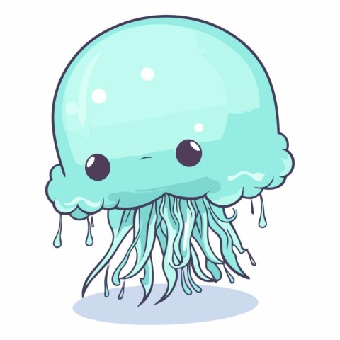 Illustration of a cute blue jellyfish on a white background.