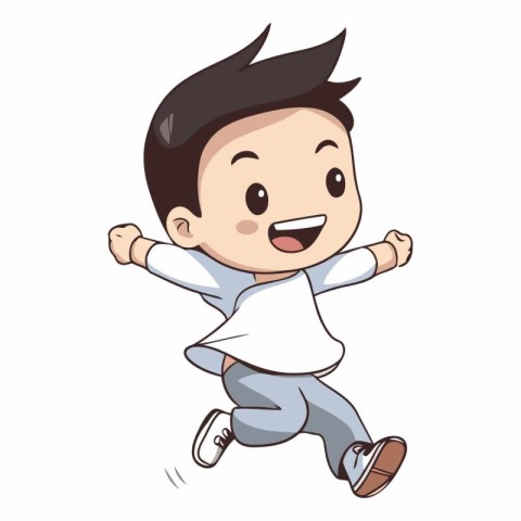 Illustration of a Little Boy Jumping and Smiling for the Camera