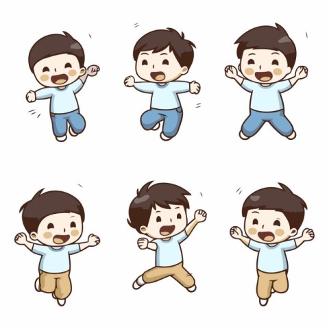 Vector illustration of a happy boy jumping with various poses an