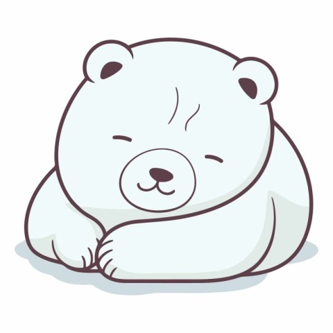 Illustration of a cute white polar bear sleeping on a white back