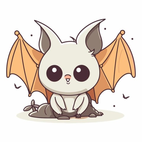 Cute little cartoon bat sitting on the ground.