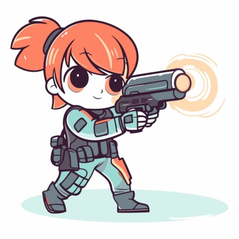 Illustration of a cute little girl with a gun in her hand