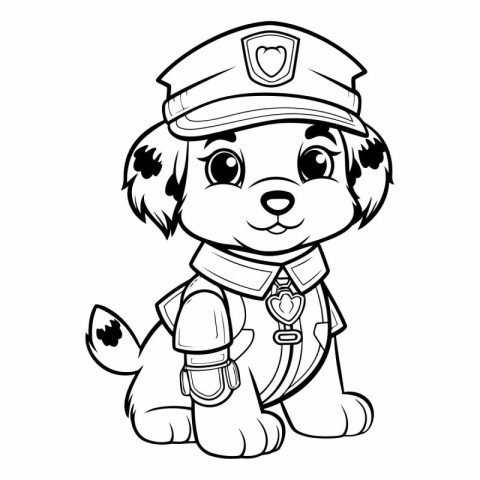 Black and White Cartoon Illustration of Cute Puppy Police Dog An