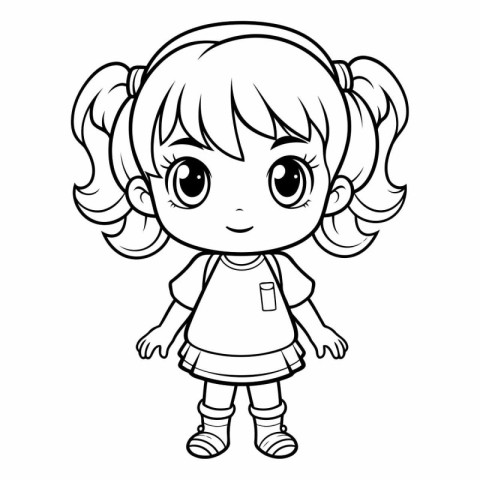 Cute cartoon little girl for coloring book or page.