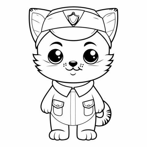 Coloring Page Outline Of Cute Cartoon Cat Sailor With Hat