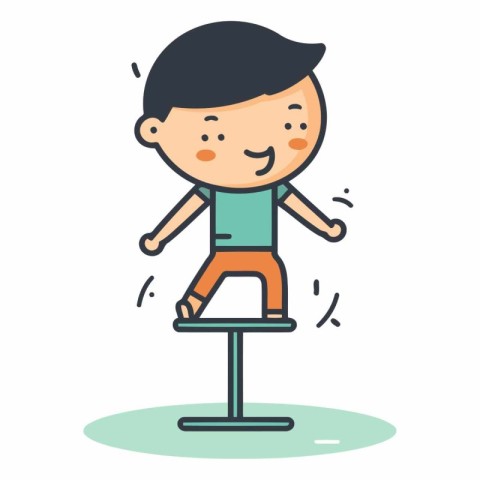 Cute little boy jumping on a chair. Flat style vector illustrati