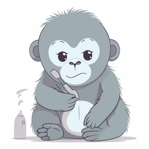 Monkey with a toothbrush on white background.