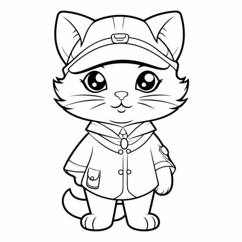 Black and White Cartoon Illustration of Cute Little Cat Animal C