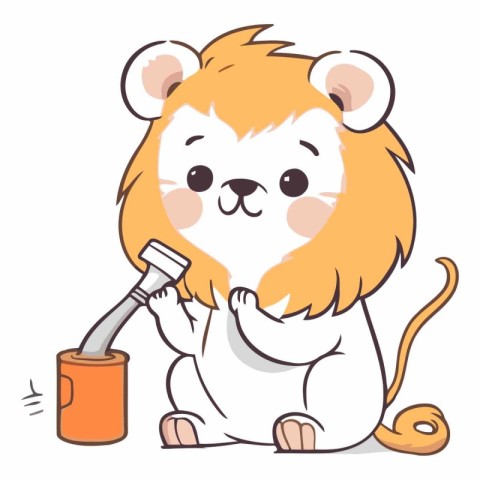 Lion cartoon with a bottle of milk and a cup of coffee