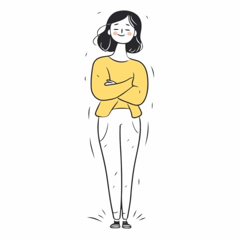 Vector illustration of a young woman in a yellow sweater standin