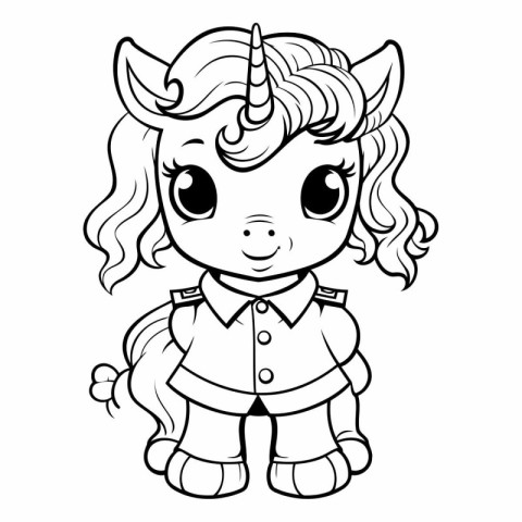 Black and White Cartoon Illustration of Cute Unicorn Fantasy Cha