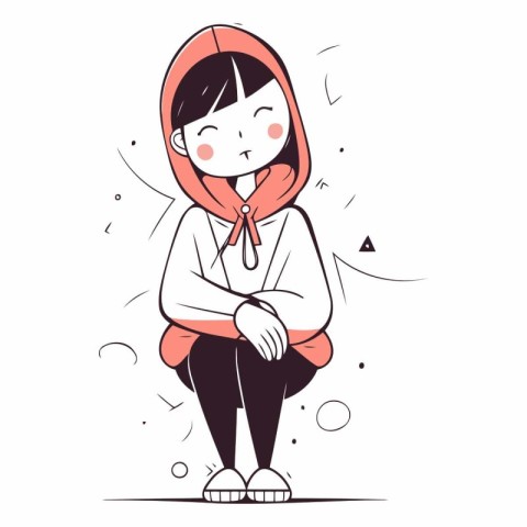 Illustration of a young woman in a hoodie sitting on the floor